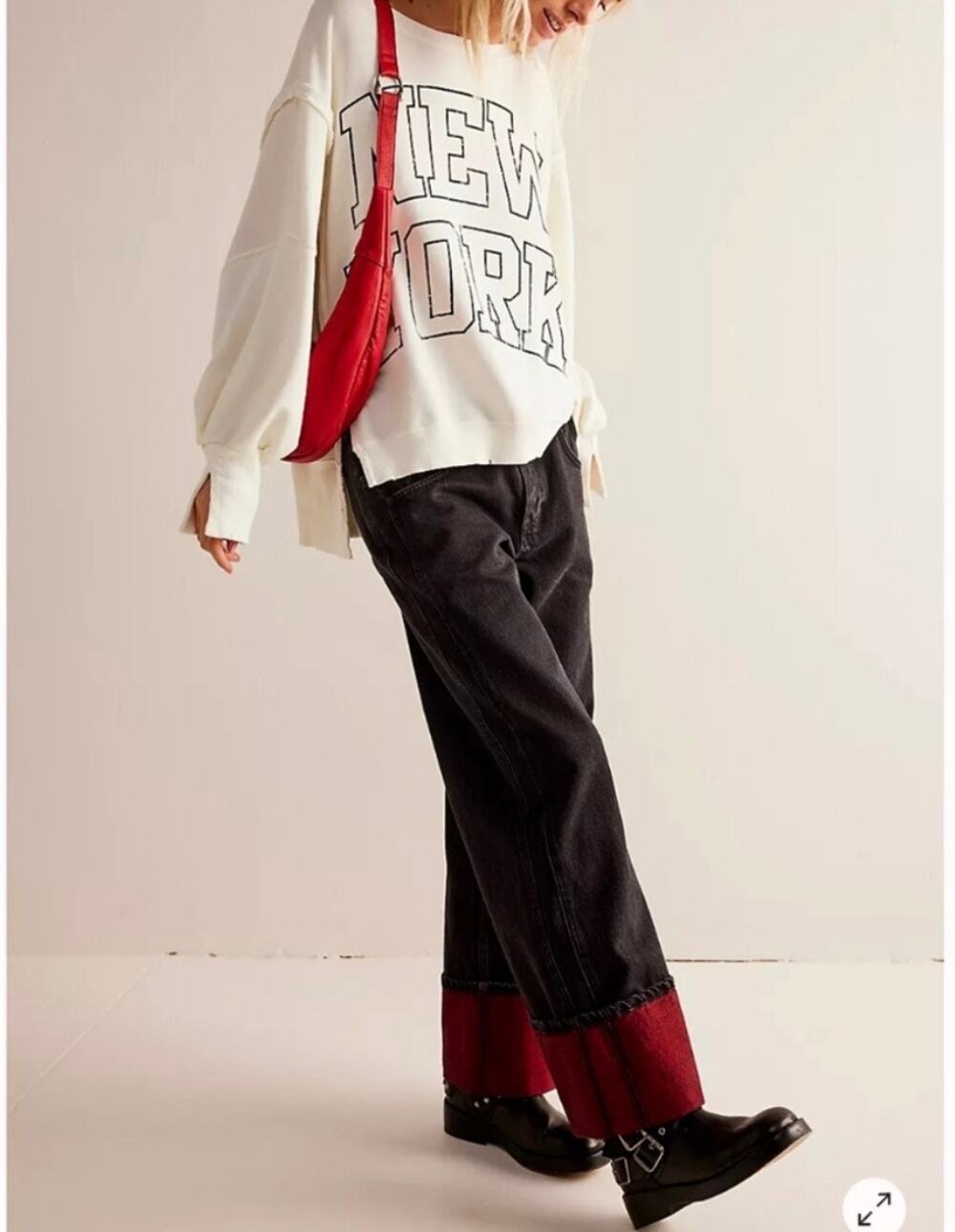 Free People We The Free Graphic Camden New York Pullover Sweatshirt in Cream — M